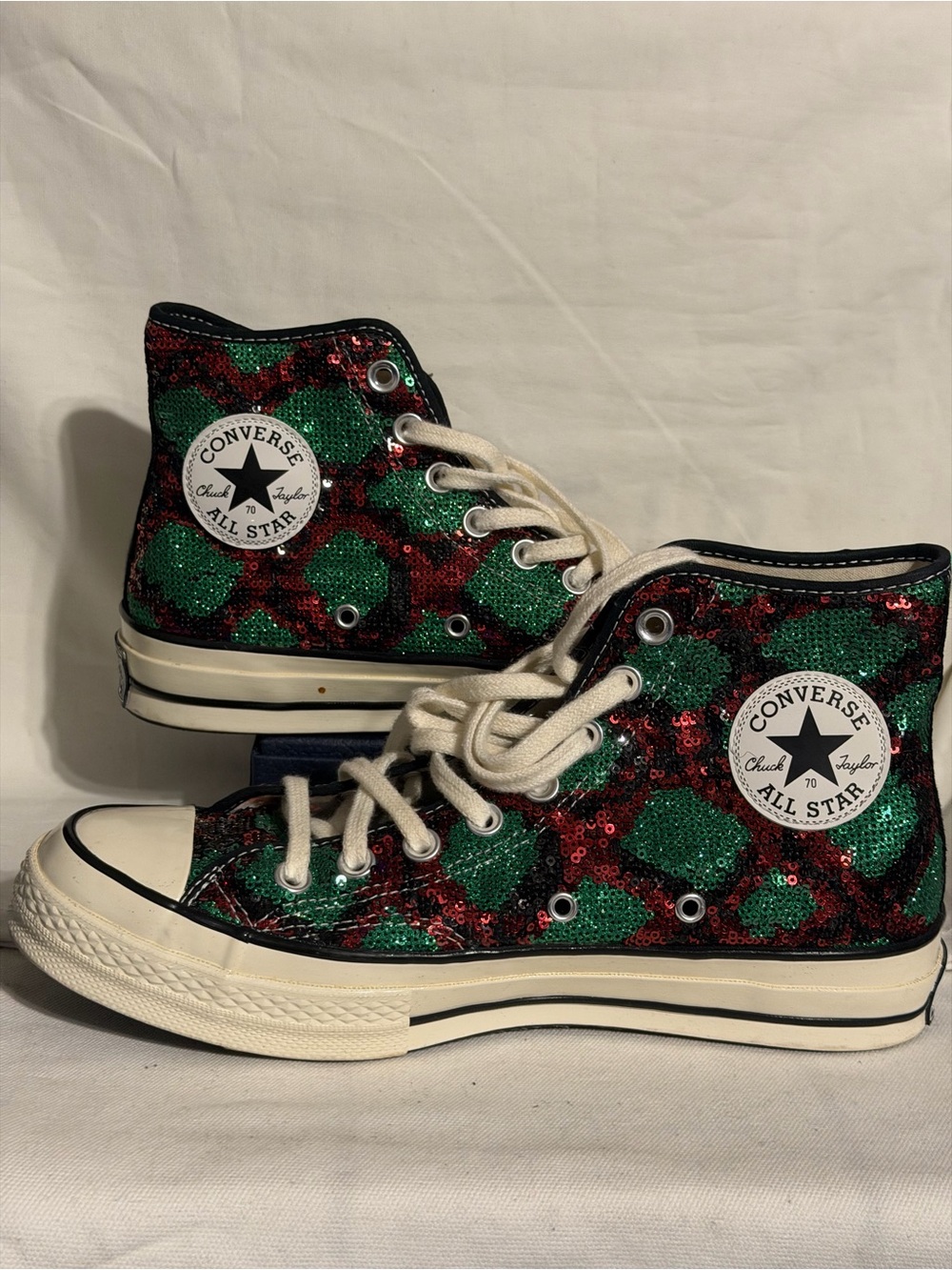 Converse High Top Sneakers - Green & Red Sequin